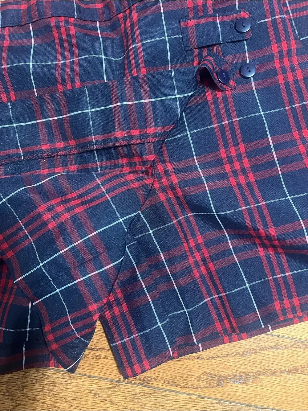 Girls Red and Black Plaid Button-Detail Skort